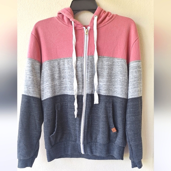 Doublju Women's Active Casual Zip-Up Color Block Hoodie Sweatshirt Size L - Picture 2 of 7